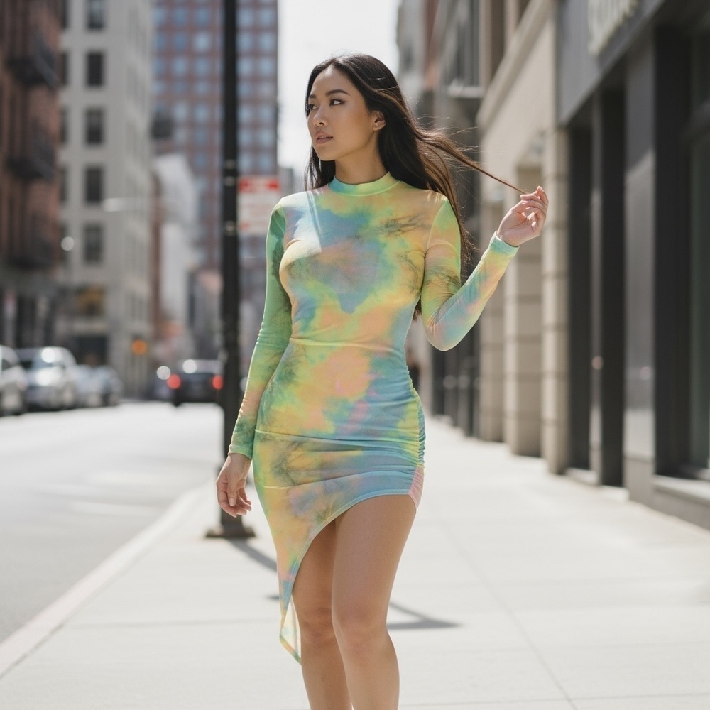 Asymmetrical tie dye mesh Dress
New